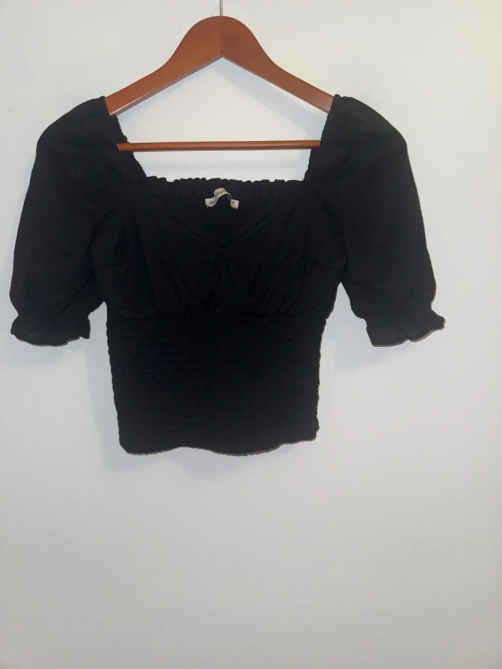 Abercrombie & Fitch Black Smocked Puff Sleeve Crop Top XS Cottagecore Coquette
